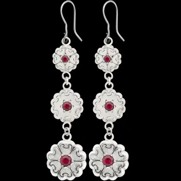 The timeless beauty of the Oklahome Rose Earrings will stand out with any Western outfit. Featuring 3 fine German Silver flowers with customizable stone color. Order now!